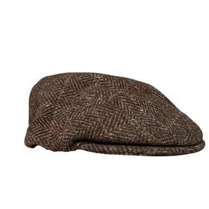 VTG Harris Tweed Newsboy Cap Hat Brown Herringbone 100% Wool TLS Classic USA S